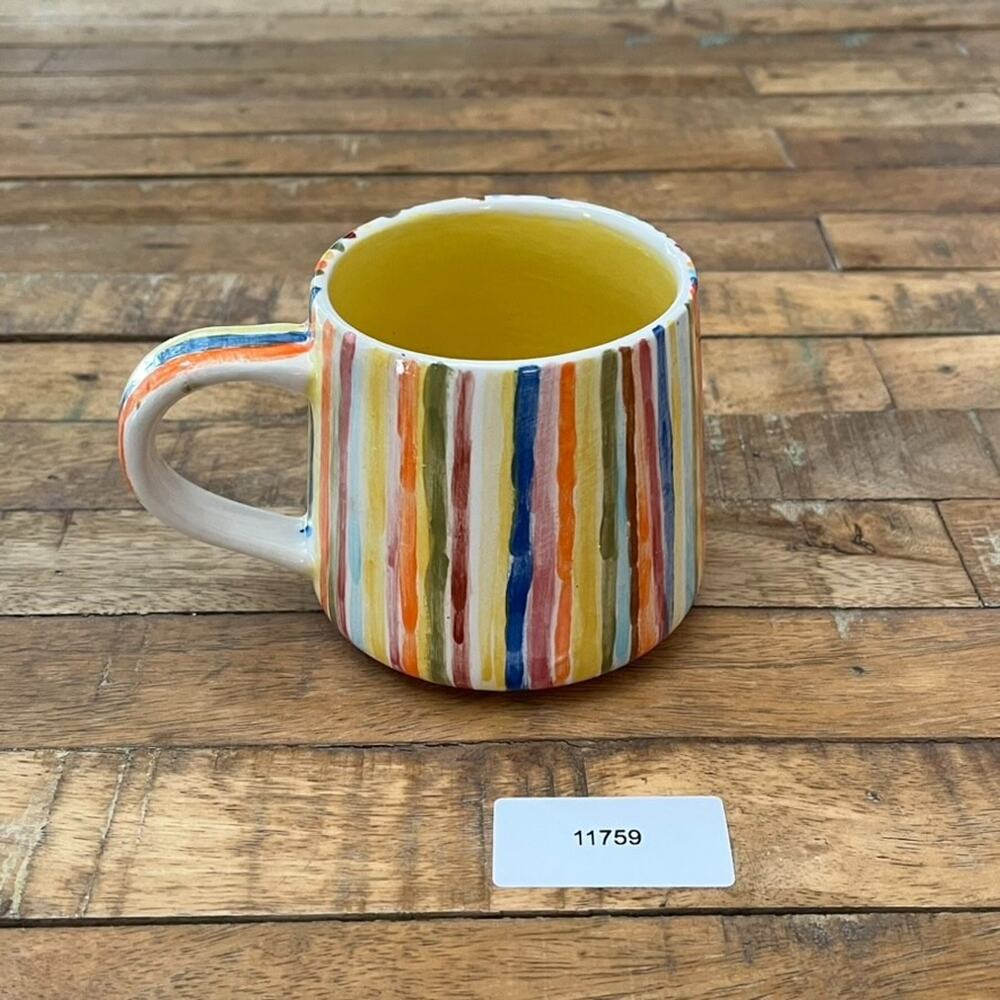 Handmade Ceramic Coffee Mug Rainbow Brush Strokes Design Artist Signed - Picture 12 of 12